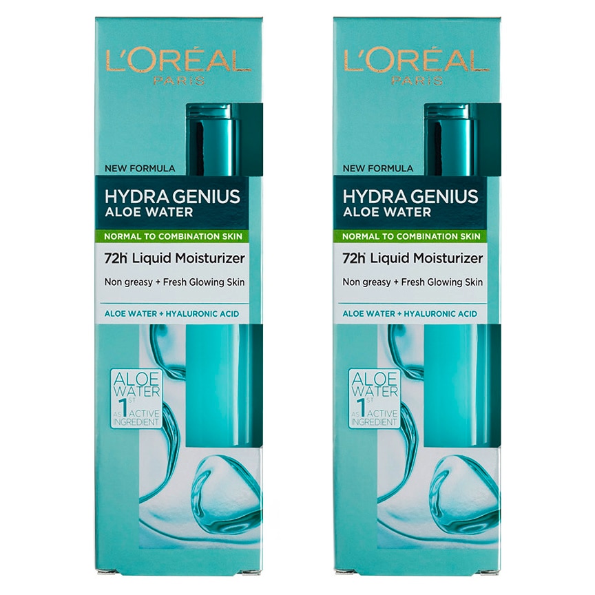 Set L'Oreal Paris: 2x Crema de zi fluida Hydra Genius pentru ten normal-mixt, 70 ml
