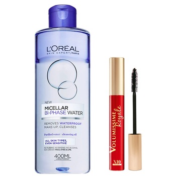 Set L'Oreal Paris: Apa micelara bifazica Skin Expert pentru toate tipurile de ten, 400 ml + Mascara Volumissime Royale Black, 7.9 ml Set L'Oreal Paris: Apa micelara bifazica Skin Expert pentru toate tipurile de ten, 400 ml + Mascara Volumissime Royale Black, 7.9 ml