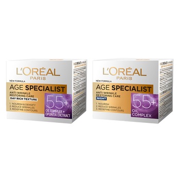 Set L'Oreal Paris Age Specialist 55+: Crema antirid de zi, 50 ml + Crema antirid de noapte, 50 ml Set L'Oreal Paris Age Specialist 55+: Crema antirid de zi, 50 ml + Crema antirid de noapte, 50 ml
