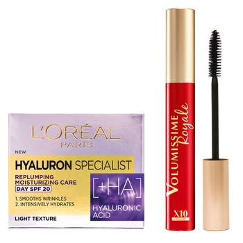 Set L'Oreal Paris: Mascara Volumissime Royale Black, 7.9 ml + Crema antirid de zi Hyaluron Specialist, 50 ml Set L'Oreal Paris: Mascara Volumissime Royale Black, 7.9 ml + Crema antirid de zi Hyaluron Specialist, 50 ml
