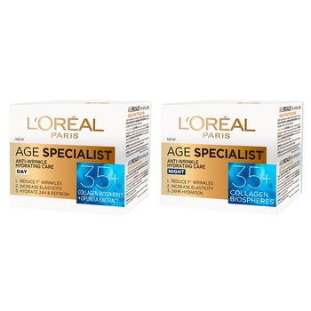 Set L'Oreal Paris Age Specialist 35+: Crema antirid de zi, 50 ml + Crema antirid de noapte, 50 ml Set L'Oreal Paris Age Specialist 35+: Crema antirid de zi, 50 ml + Crema antirid de noapte, 50 ml