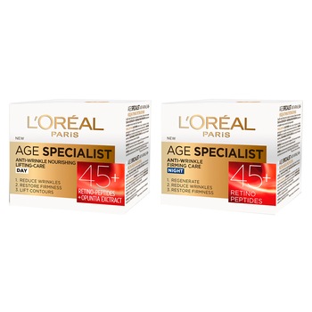 Set L'Oreal Paris Age Specialist 45+: Crema antirid de zi, 50 ml + Crema antirid de noapte, 50 ml Set L'Oreal Paris Age Specialist 45+: Crema antirid de zi, 50 ml + Crema antirid de noapte, 50 ml
