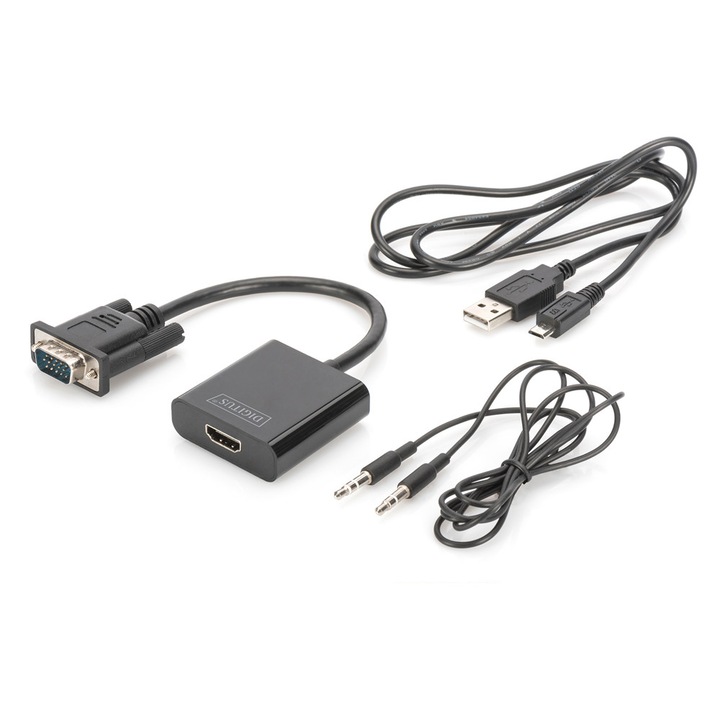 Конверторен кабел, Digitus, VGA + Audio - HDMI