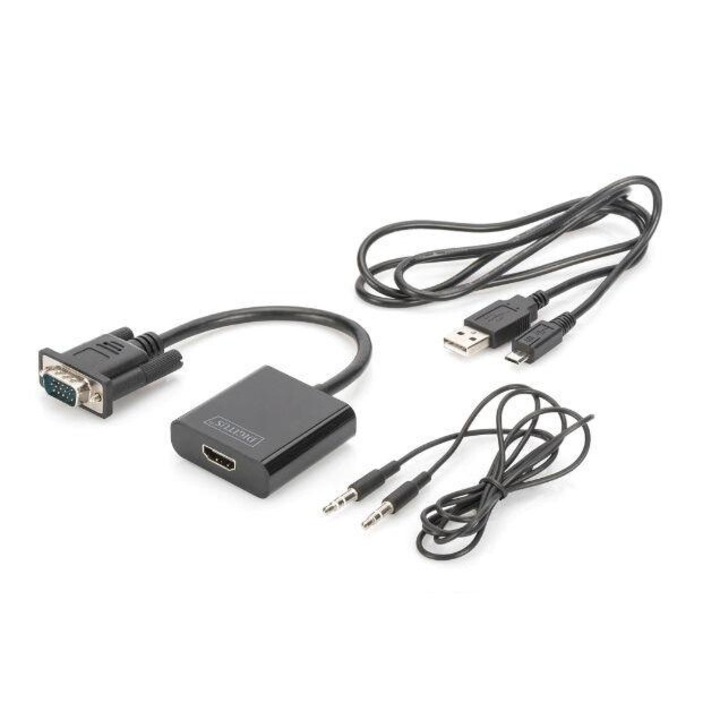 Convertor activ VGA+Audio - HDMI cu cablu, Digitus