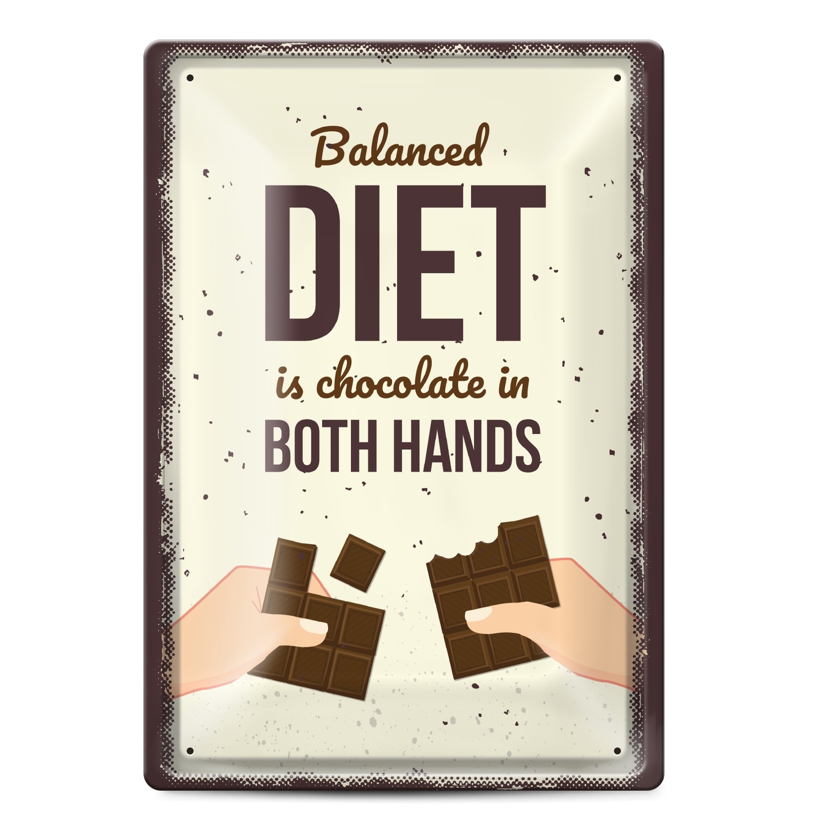 Placuta decorativa metalica 20x30 cm, Simetro Books, balance diet is chocolate in both hands