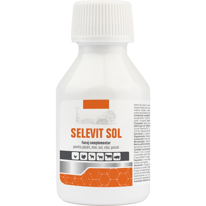 Selevit Sol, solutie orala, pentru pasari, miei, iezi, vitei, purcei, Pasteur, 100 ml