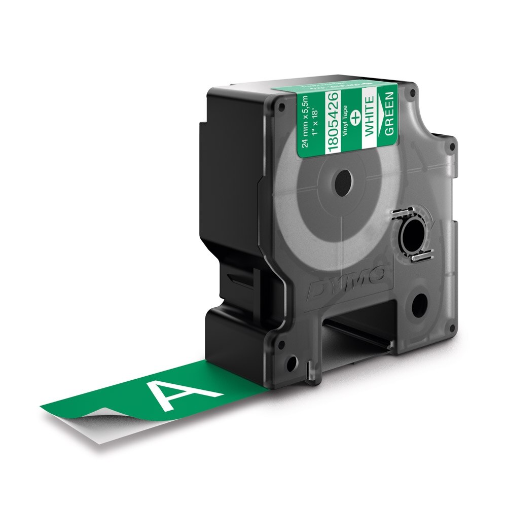Etichete industriale autocolante, DYMO ID1 vinil, 24mm x 5.5m, alb/verde, 1805426