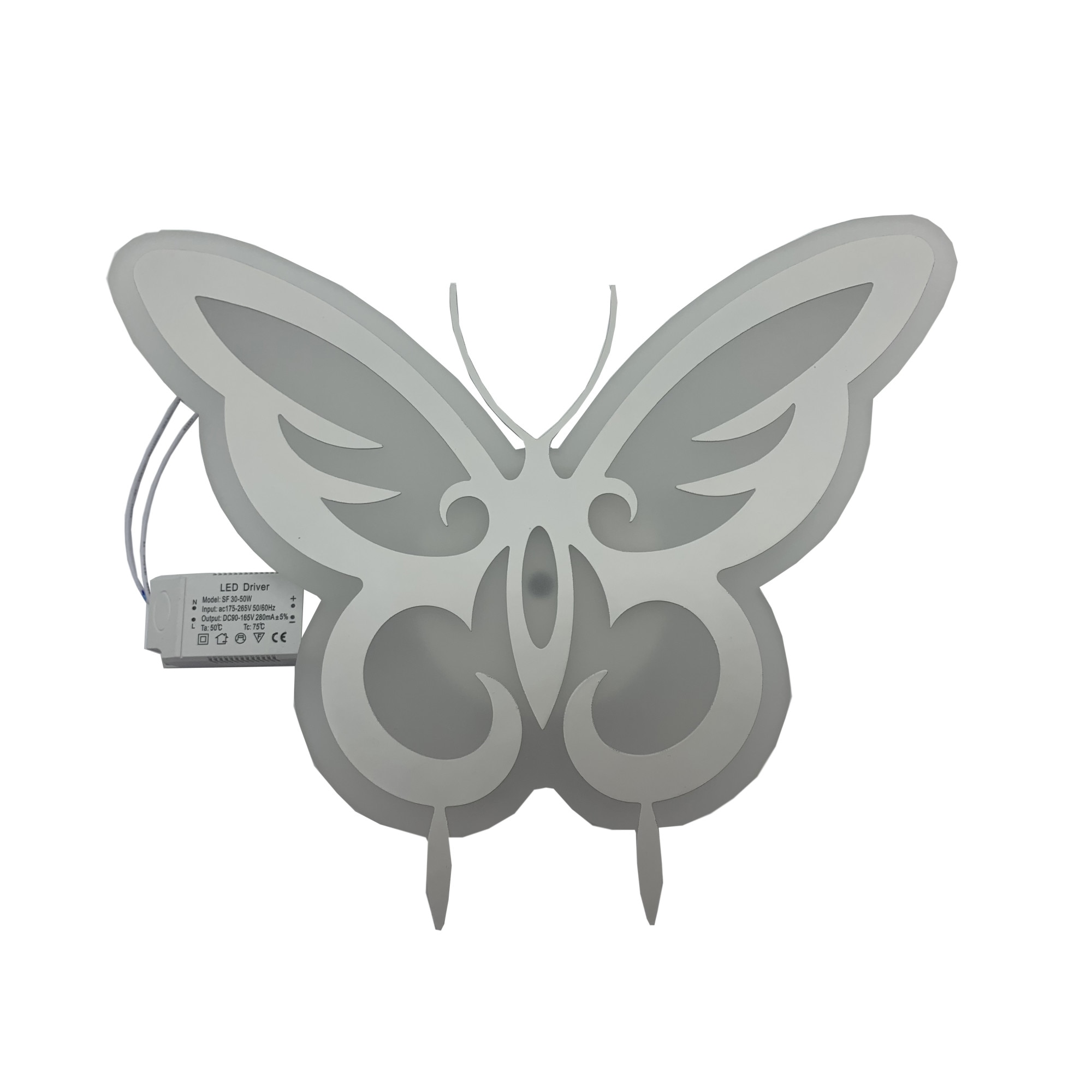 Aplica ornamentala, model fluture alb, sticla, cu LED alb rece/cald