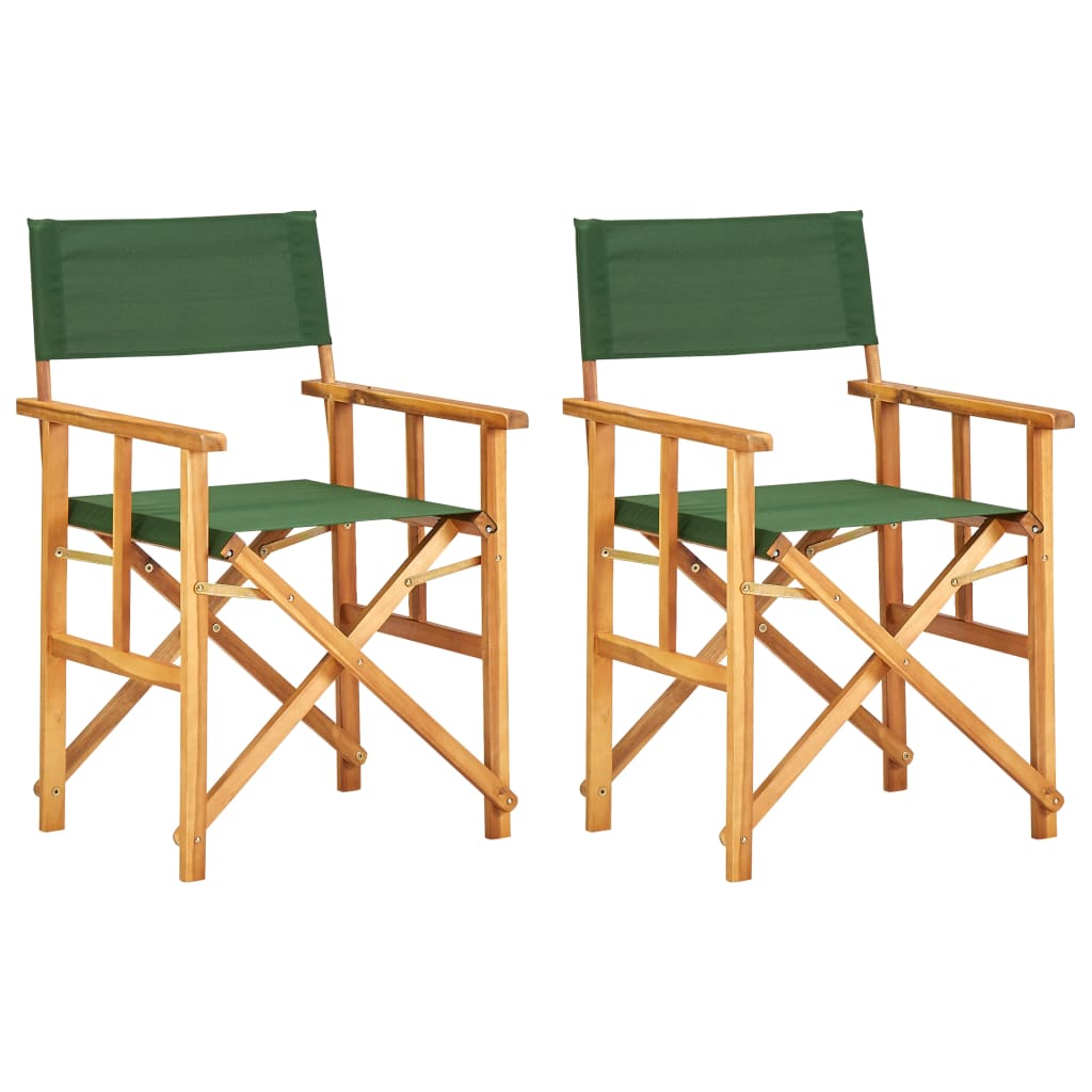 Set 2 scaune de exterior, tip scaun regizor, vidaXL, Lemn masiv, 55 x 56 x 88 cm, Verde