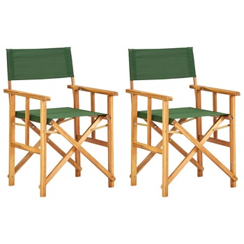 Set 2 scaune de exterior, tip scaun regizor, vidaXL, Lemn masiv, 55 x 56 x 88 cm, Verde