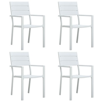 Set de 4 scaune de gradina, vidaXL, HDPE aspect lemn, 62 x 55,5 x 88,5 cm, Alb Set de 4 scaune de gradina, vidaXL, HDPE aspect lemn, 62 x 55,5 x 88,5 cm, Alb