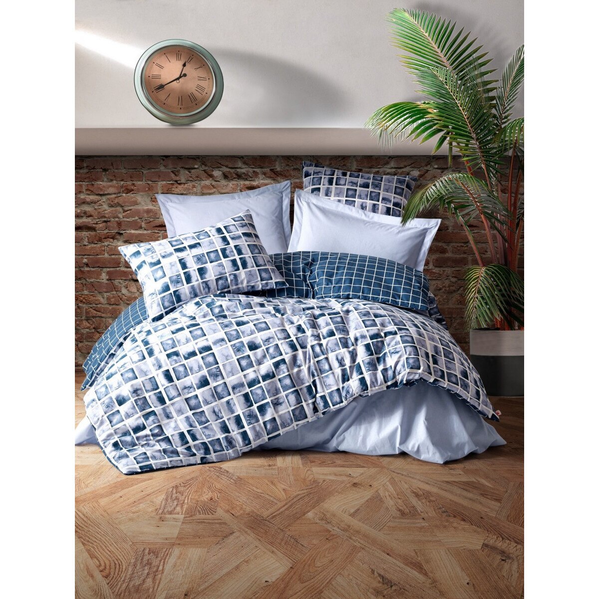 Lenjerie pat dublu , bumbac 100% ranforce, Cotton Box, 4 piese, Palo - Blue