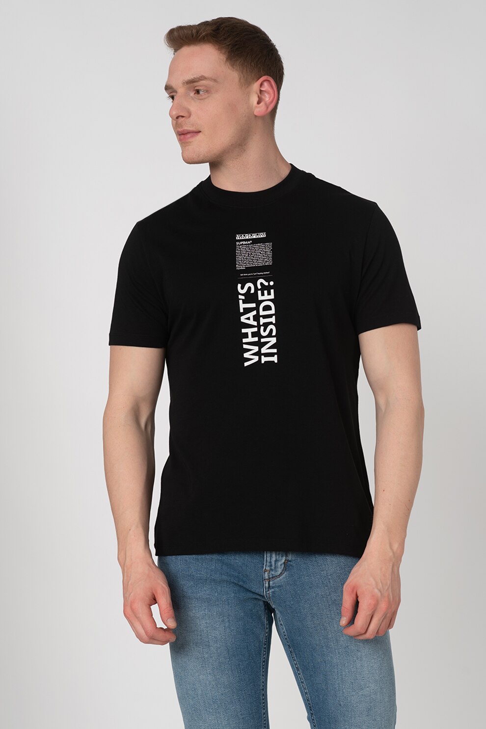 Napapijri, Tricou cu imprimeu text Silbe, Negru/Alb