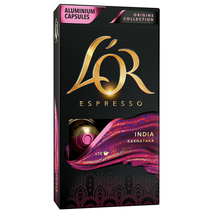 Capsule cafea, L'OR Espresso India, intensitate 10, 10 bauturi x 40 ml, compatibile cu sistemul Nespresso®*, 10 capsule aluminiu