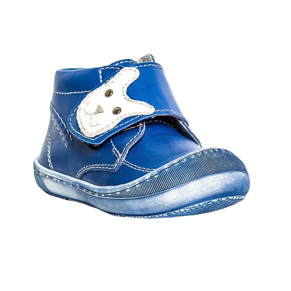 Pantofiori pentru copii din piele cu talpa flexibila recomandata primilor pasi, PJ Shoes, Teddy, albastru