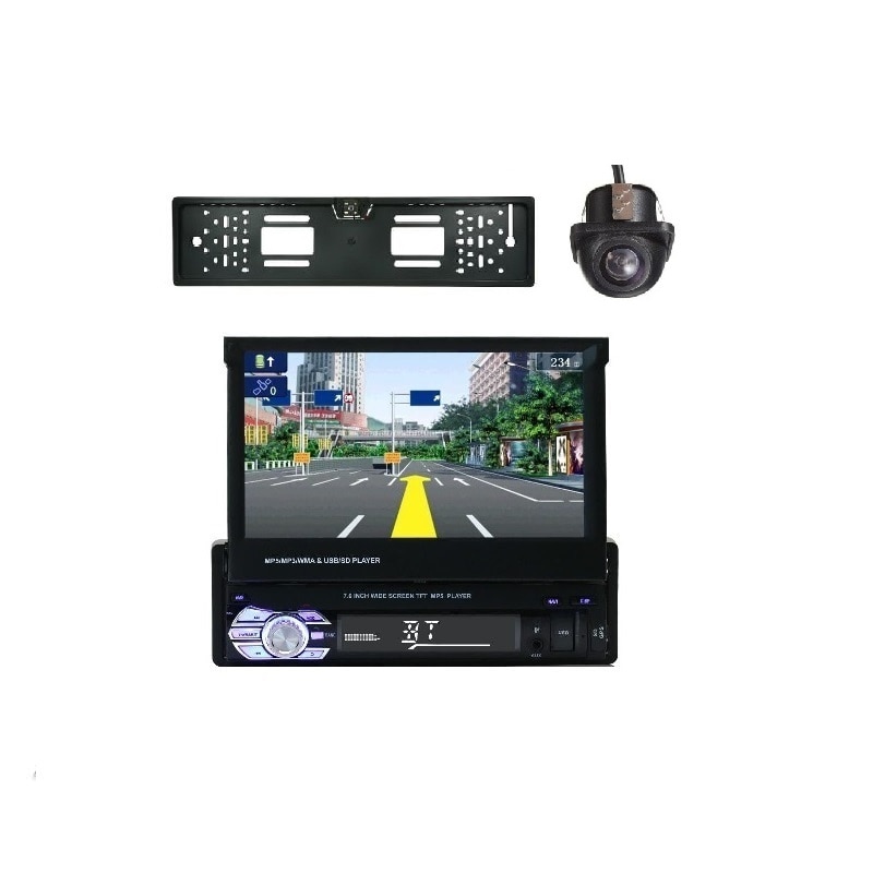 Set Navigatie GPS Mp5 player 1 din Gps Harta Europa cu camera spate Numar si camera fata Dome Retractabil Mirrorlink prin Android