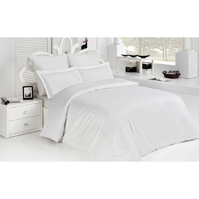 Lenjerie Damasc Satinat Alb Premium Bumbac 100%, Pentru pat 1 Persoana S