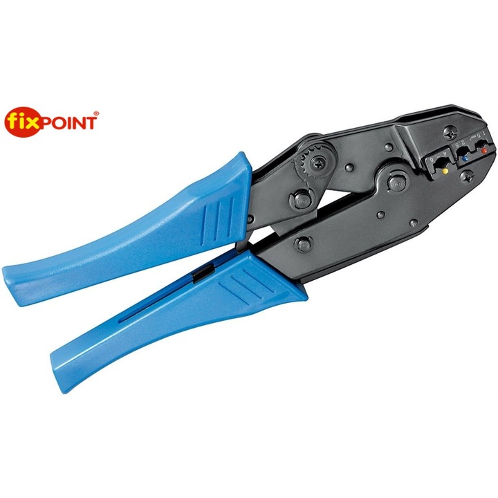 Клеща за кримпване Fixpoint на букси изолационни кабели 0,5 mm² - 1,5 mm² (червен); 1,5 mm² - 2,5 mm² (син); 4 mm² - 6 mm² (жълто), синя