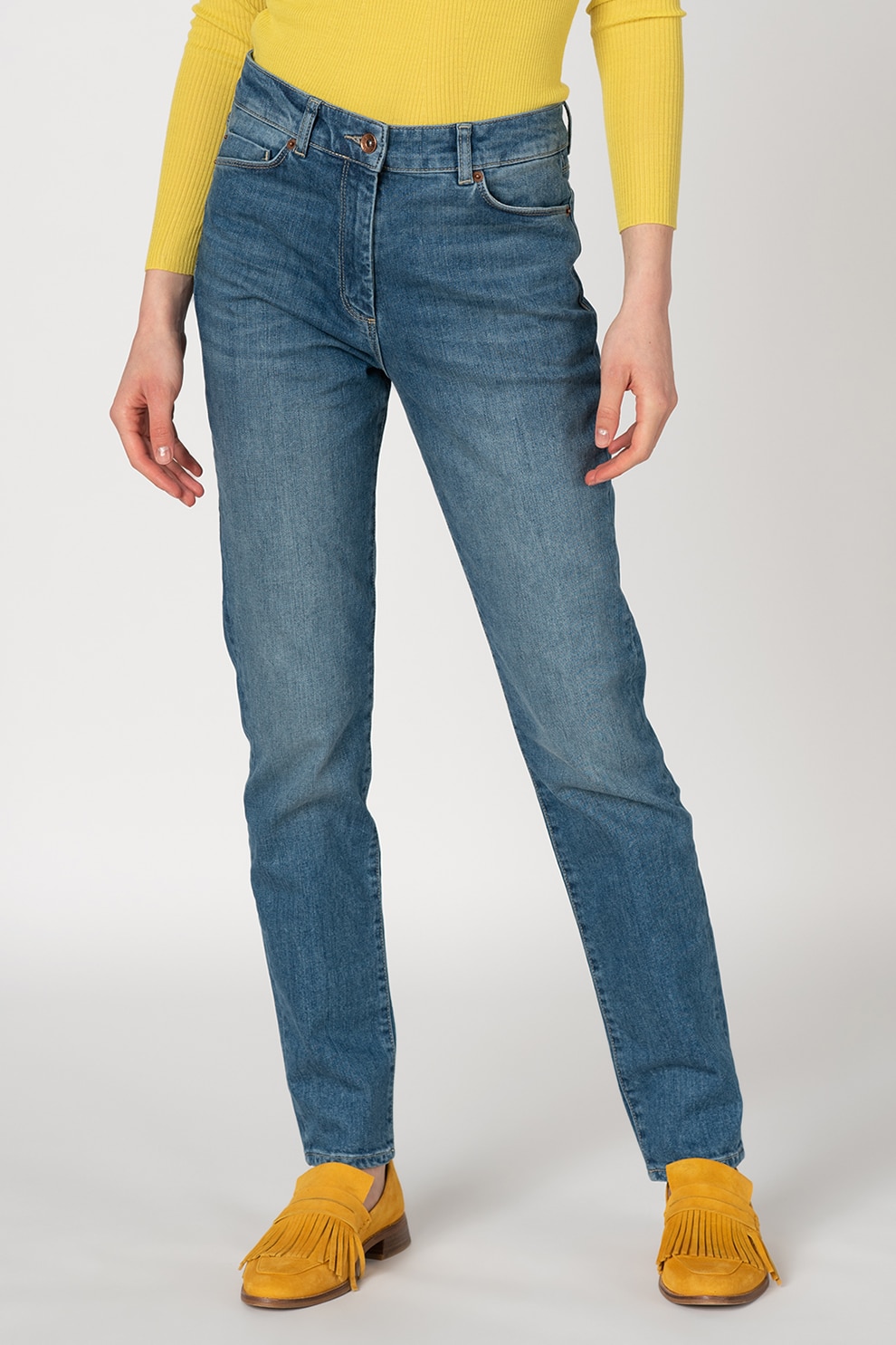 Stefanel, Blugi regular fit cu talie inalta, Albastru, 24