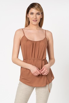 Stefanel, Top din lyocell cu cordon detasabil, in talie, Maro Stefanel, Top din lyocell cu cordon detasabil, in talie, Maro