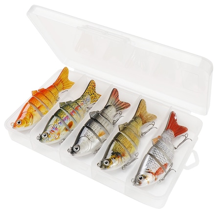 Set 5 voblere stiuca, somn, salau, FISHINGBOX MAKE FISHING BETTER, plastic, slow sinking, crankbait, multicolor, 10cm, 17.5gr