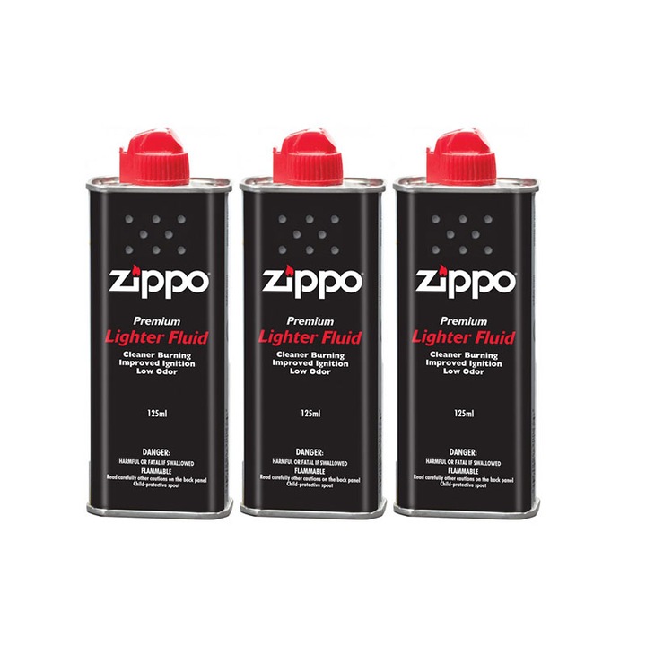 Benzina Zippo, set de 3 flacoane pentru incarcat brichete, capacitate125 ml