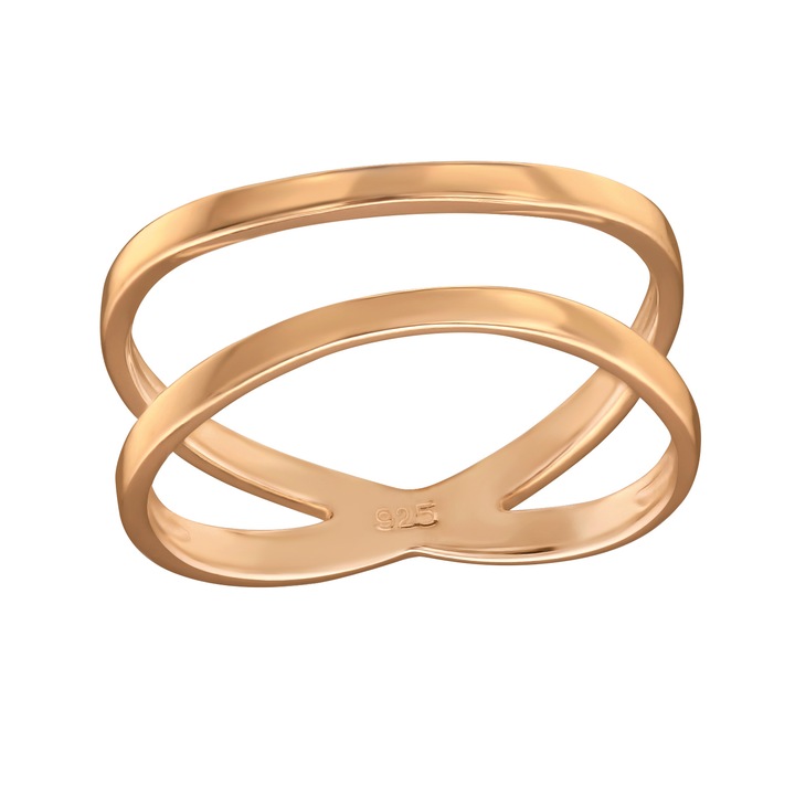 Inel argint placat cu aur roz 14K, Incrucisat, Auriu rose