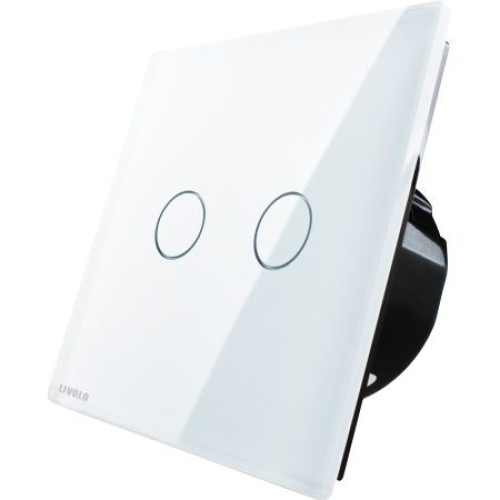 Intrerupator touch dublu,WI-FI, cu panou de sticla, alb,86 x 86 x 35 mm