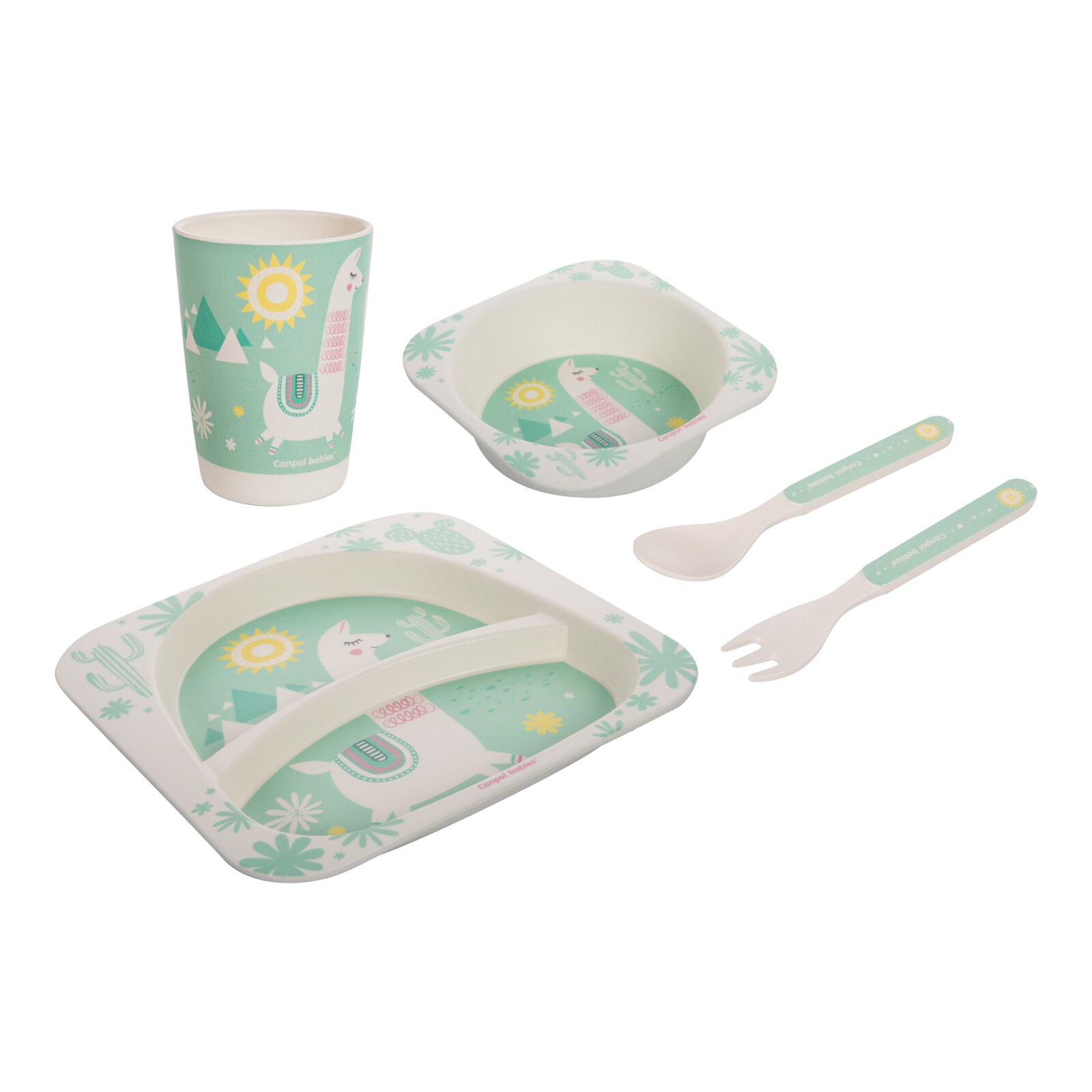 Set de masa, Canpol babies®, „Lama“, 5 piese, bambus, turcoaz