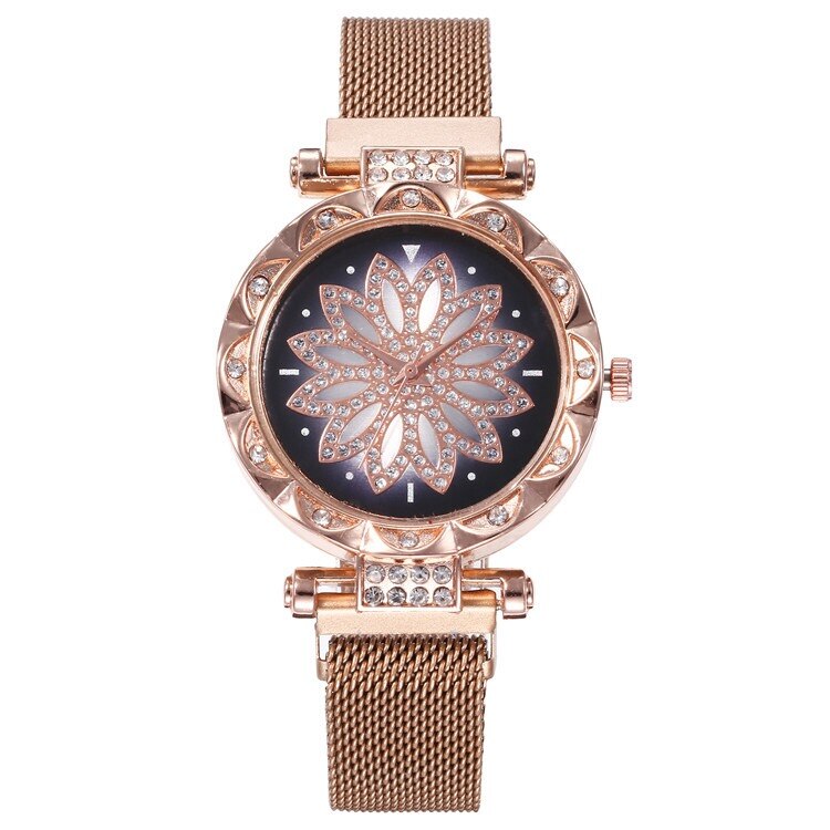 Ceas dama GENEVA CS1181, model Starry Sky, bratara magnetica, elegant, rose gold