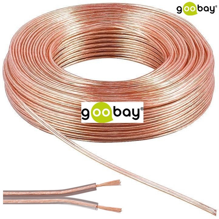 Кабел за високоговорители Goobay прозрачен CCA, 25.0м, вътрешен проводник облечен с мед алуминий,0,75 mm² сечение