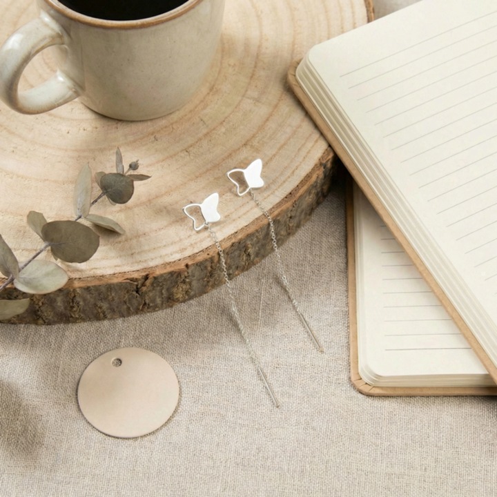 Cercei fluture cu lant din argint rodinat, ARTOR, CL6, Argintiu