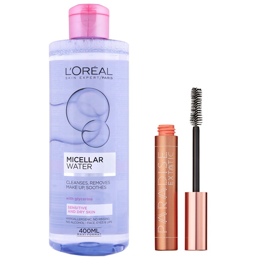 Set L'Oreal Paris: Apa micelara Skin Expert pentru ten sensibil si uscat, 400 ml + Mascara Paradise Extatic Black, 6.4 ml