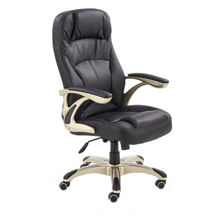 Scaun directorial HM Carlos, Cadru Polipropilena, Piele ecologica, Inaltime ajustabila, Mecanism multiblock, H 114 cm, Sarcina max 136 Kg, Negru