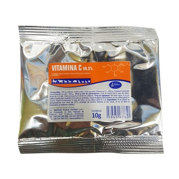 Vitamina C 99.5% 10g pentru caini, pisici, cabaline, suine, ovine, caprine, bovine si pasari, Pasteur Vitamina C 99.5% 10g pentru caini, pisici, cabaline, suine, ovine, caprine, bovine si pasari, Pasteur