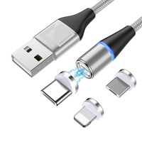 cablu de incarcare si transfer de date magnetic 3 in 1 tienten fast charging conectori usb-c micro-usb lightning pentru android si iphone 5v 3a 1m argintiu imagen 13_0_
0