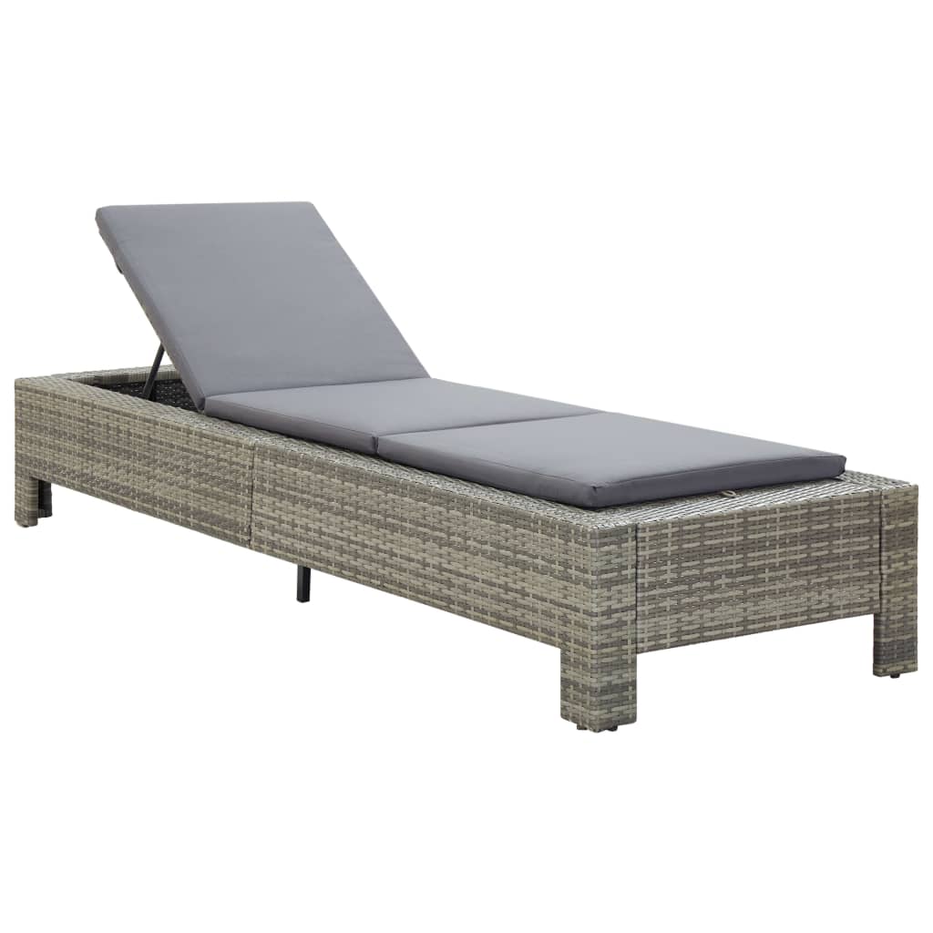 Sezlong rabatabil cu perna, vidaXL, Poliratan, 220 x 75 x 35 cm, Gri