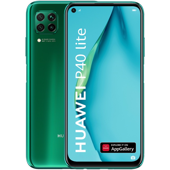 Huawei P40 Lite Mobiltelefon, Kártyafüggetlen, Dual SIM, 128GB, LTE, Smaragd zöld