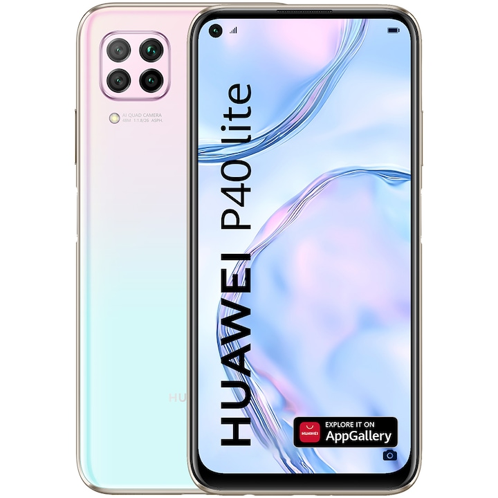 Huawei P40 Lite Mobiltelefon, Kártyafüggetlen, Dual SIM, 128GB, LTE, Sakura rózsaszín