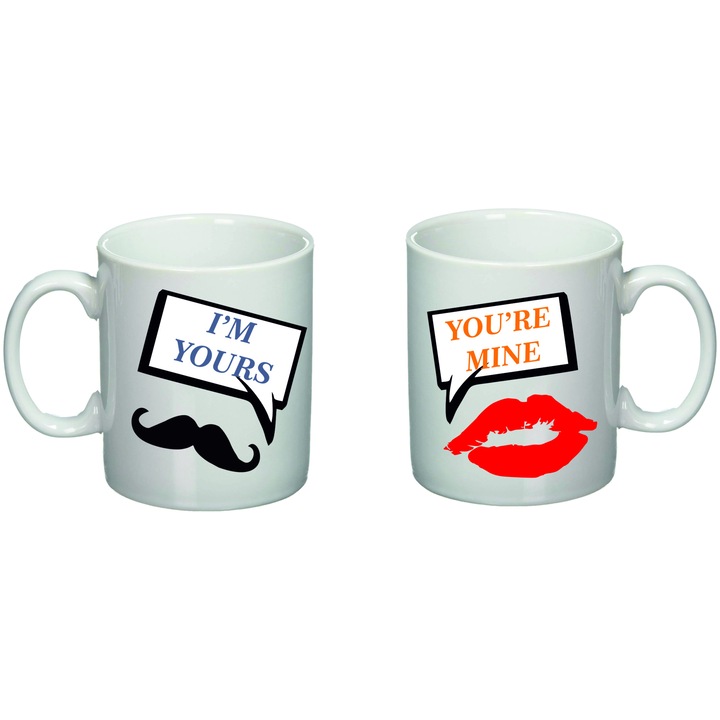 Set 2 cani cuplu "I'm yours, you're mine" Albe, 330 ml Giftoro