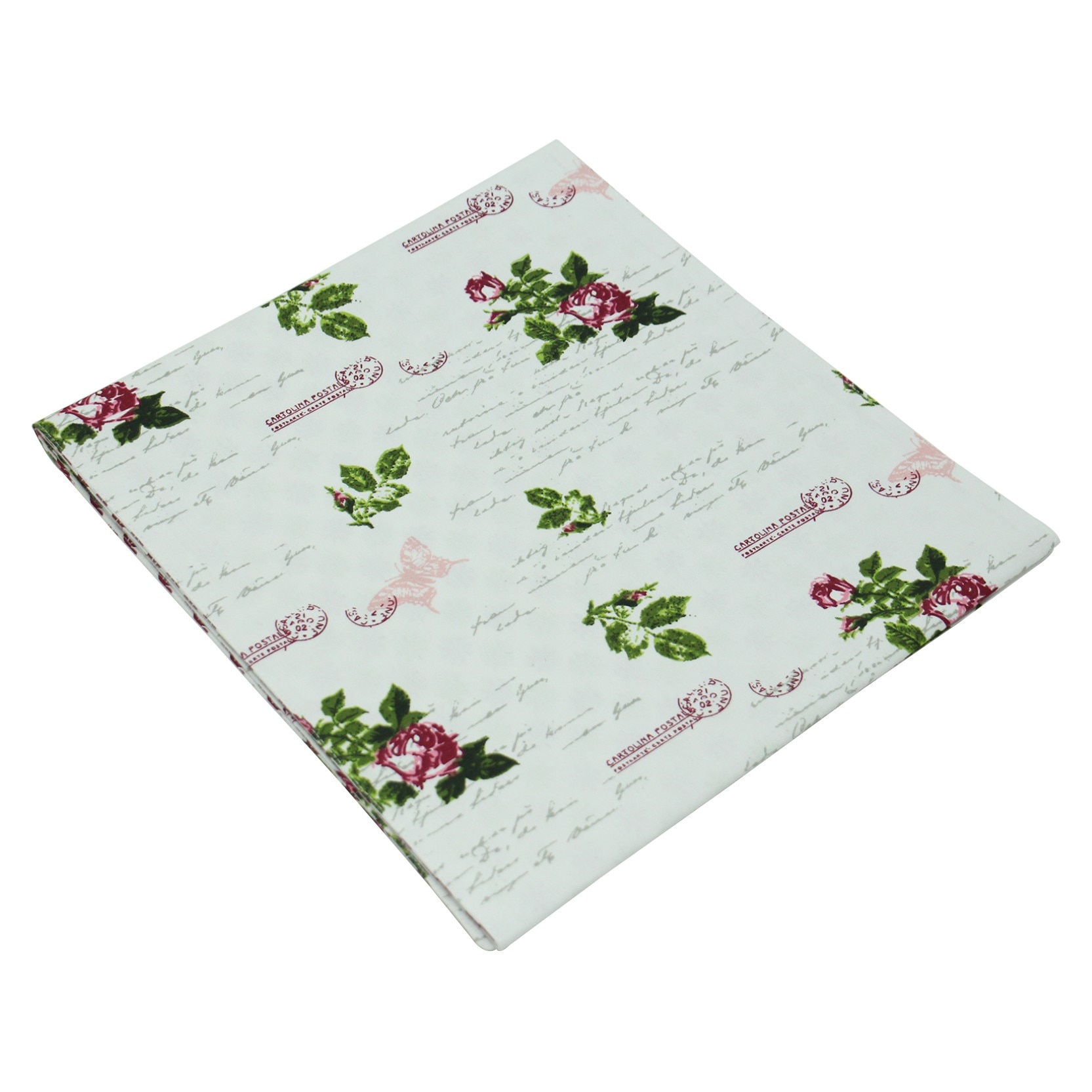 Fata de masa N-7743, model flori, bumbac, bej + roz + verde, 180 x 140 cm