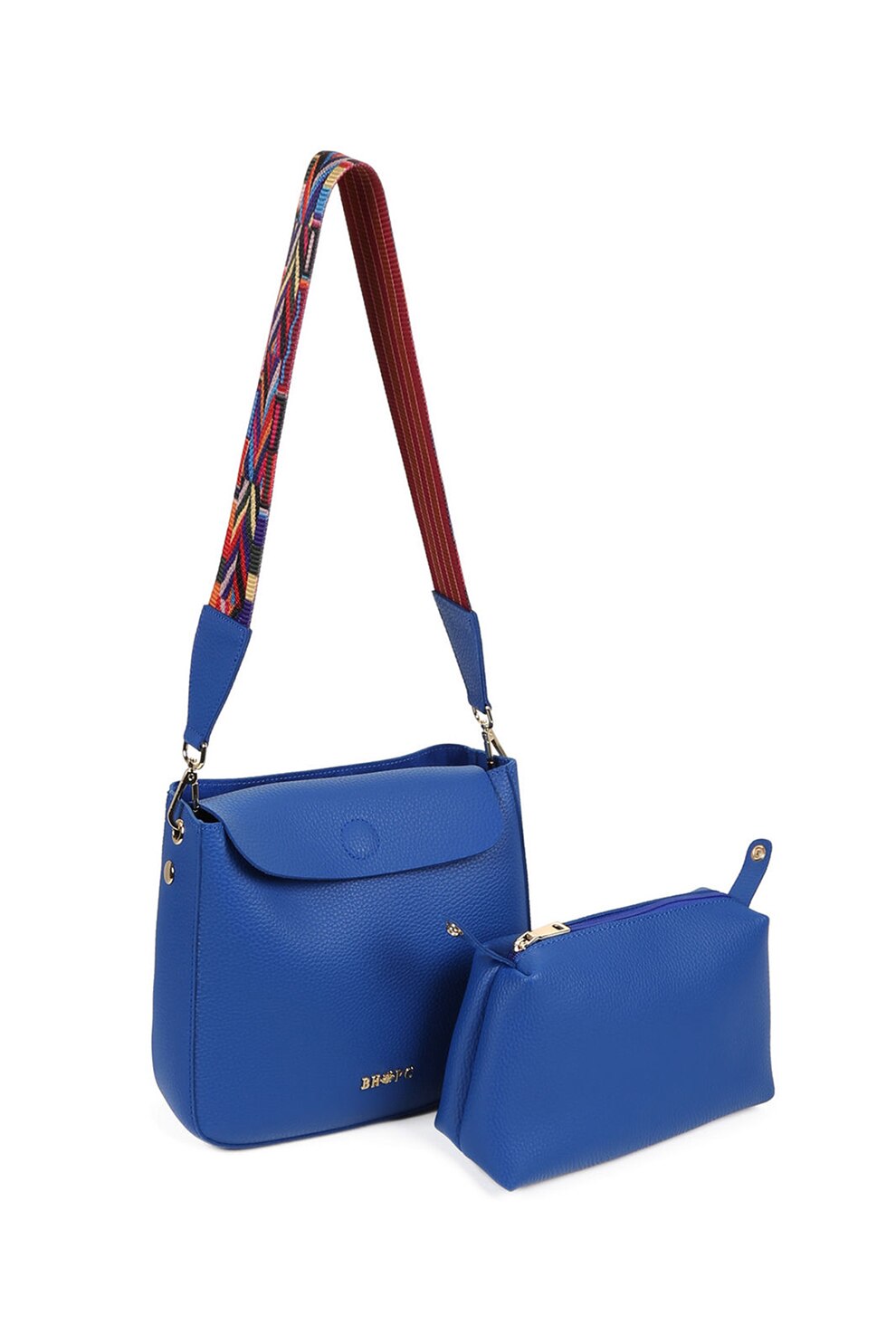Beverly Hills Polo Club, Geanta din piele ecologica, cu bareta de umar si etui detasabil, Albastru
