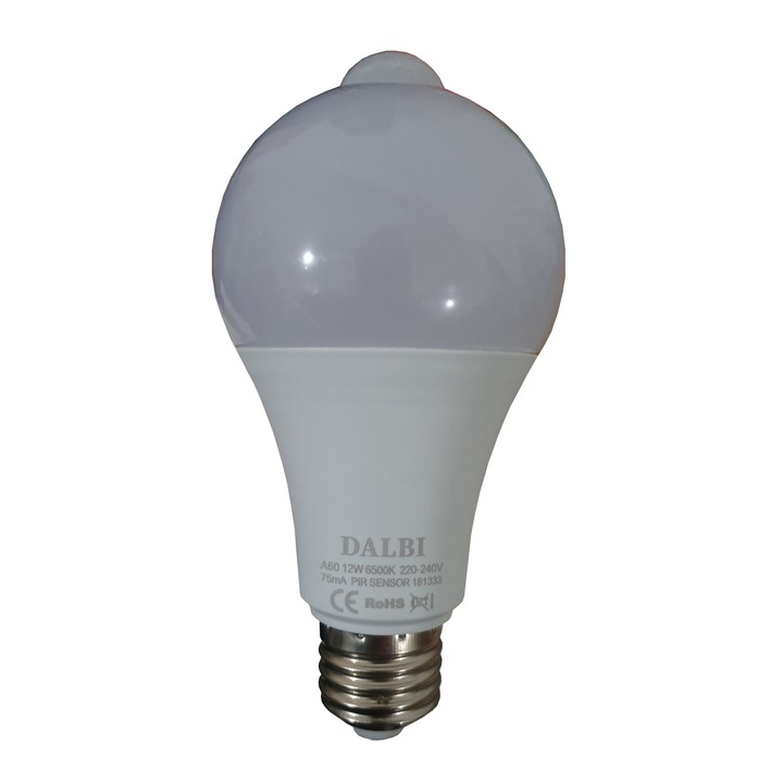 Bec cu LED , senzor miscare , senzor lumina , 12 W , fasung E 27 , lumina rece , elSales , alb