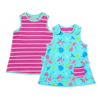 Rochie cu doua fete, “decor tropical”, bumbac organic, multicolor Rochie cu doua fete, “decor tropical”, bumbac organic, multicolor