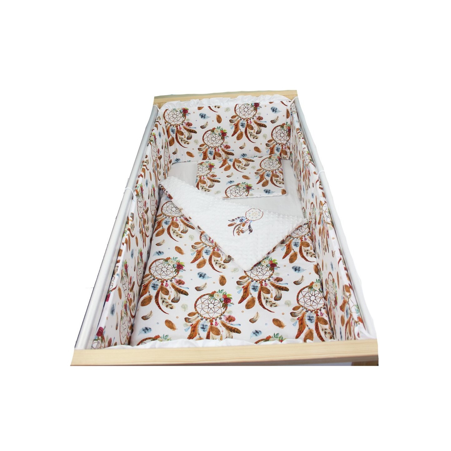 Lenjerie 5 piese, minky alb, Dream catcher, 120x60cm