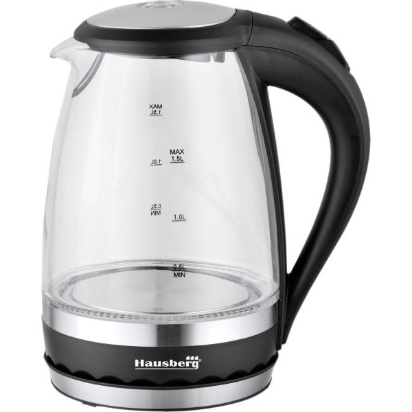 Cana Fierbator cu LED Hausberg , 2200 W, Capacitate 1,5 L, Functie Oprire Automata, Fereastra Gradata, Intrerupator On/Off cu LED, Cana Detasabila, Design Ergonomic, Alb