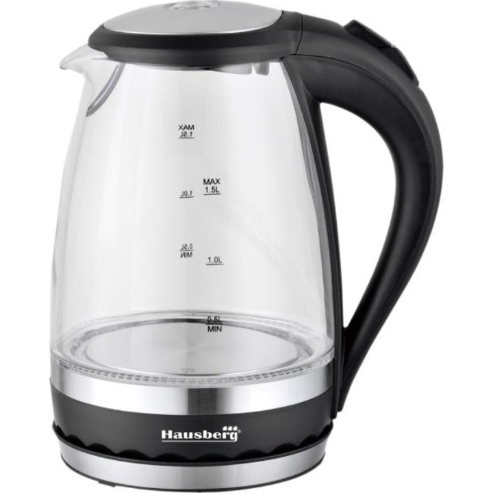 Cana Fierbator cu LED Hausberg, 2200 W, Capacitate 1,5 L, Functie Oprire Automata, Fereastra Gradata, Intrerupator On/Off cu LED, Cana Detasabila, Design Ergonomic, Alb