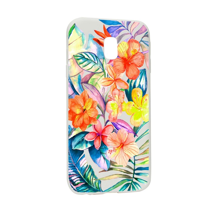 Husa de protectie Flori tropicale, pentru Samsung Galaxy J7 2018, rezistenta la uzura, anti-alunecare, din silicon Premium, W498