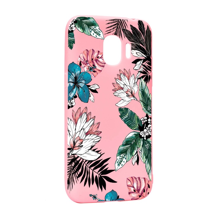 Husa de protectie Flori tropicale, pentru Samsung Galaxy J4 2018, rezistenta la uzura, anti-alunecare, din silicon Premium, P500
