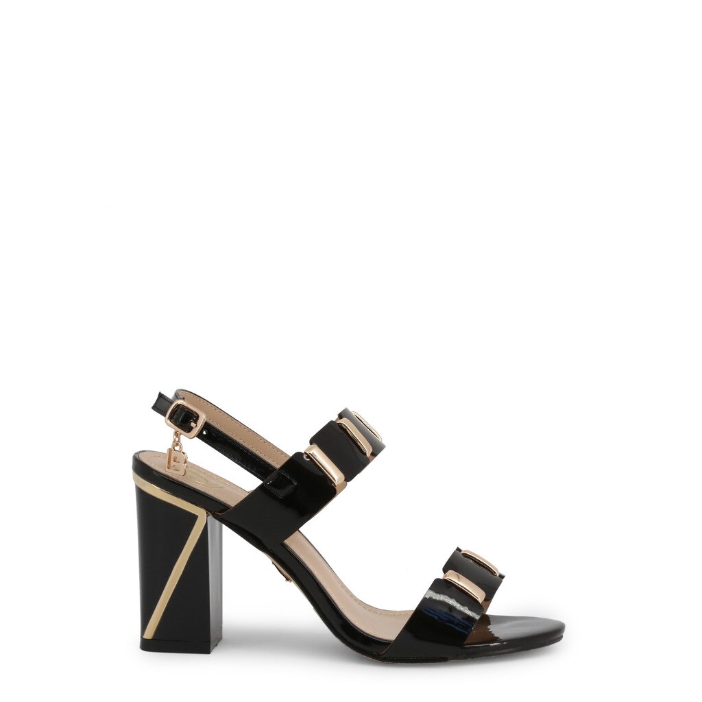 Sandale Laura Biagiotti cu aspect lacuit si aplicatii metalice, Negru